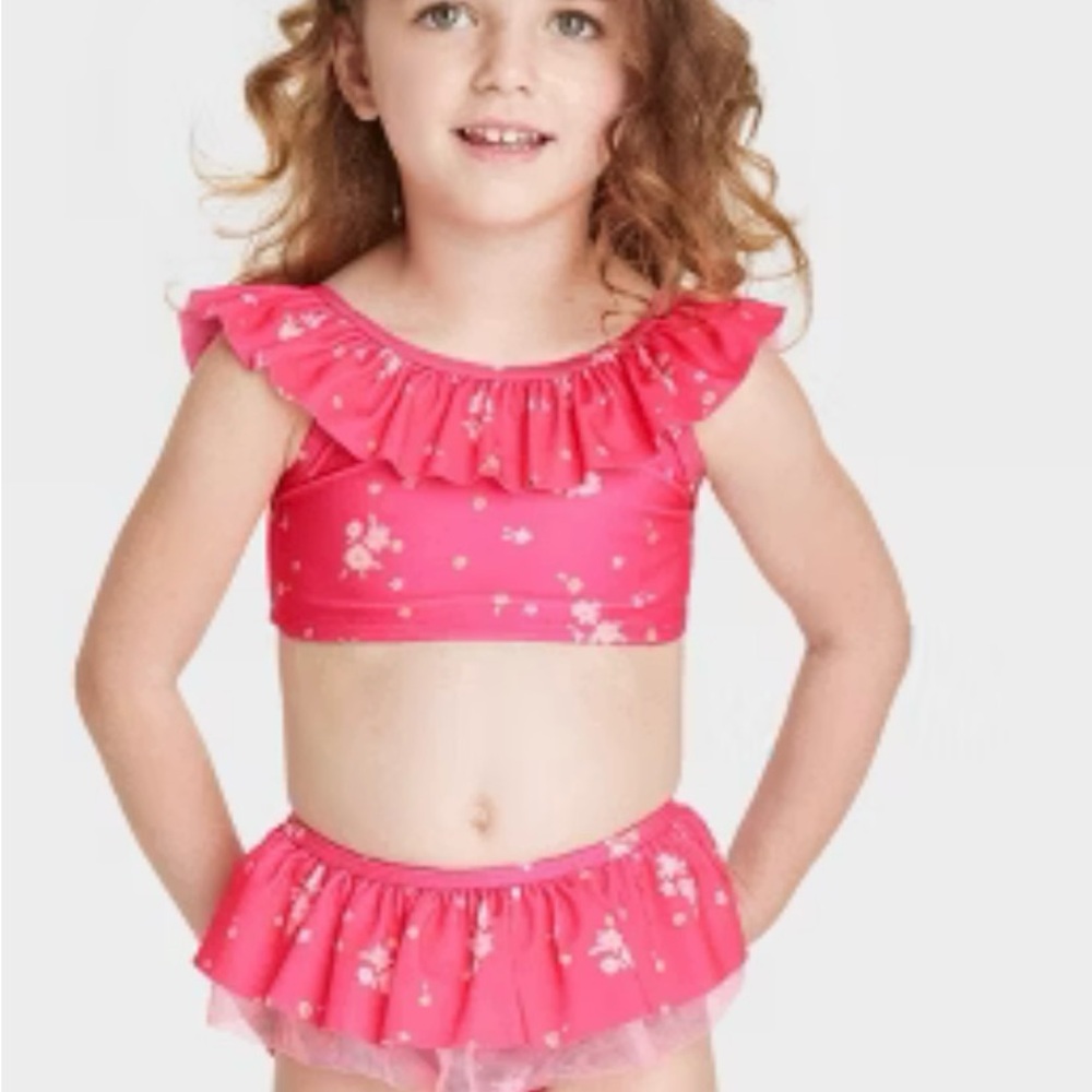 Swimwear cat & Jack 2 Piece Tutu Pink with flowers  girls Size 3t